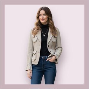 Banana Republic Herringbone Gray-Cream Wool Blend Jacket